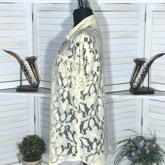 Bohemian Lace Blouse Floral Embroidered Off White Large - Picture 4 of 10